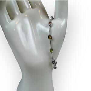 Vintage 925 Sterling Silver Multicolor Gemstone Bracelet 7”